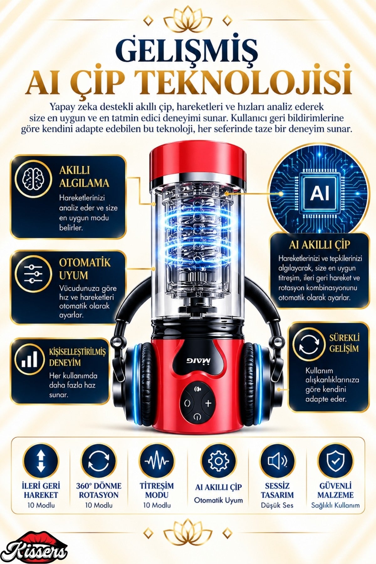 Şarjlı AI Çip Sesli İleri Geri Hareketli ve 360° Dönme Rotasyonlu Vantuzlu Tam Otomatik Mastürbatör