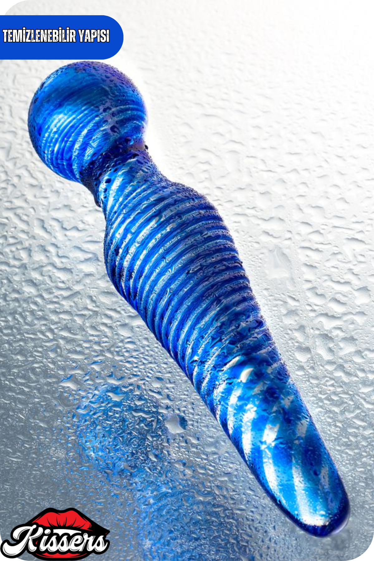 Çift Taraflı Kırılmaz Mavi Büyük Boy Tırtıklı Boğumlu Cam Dildo 25 Cm G Noktası Uyumlu Su Geçirmez Temperli Cam Masaj Ürünü