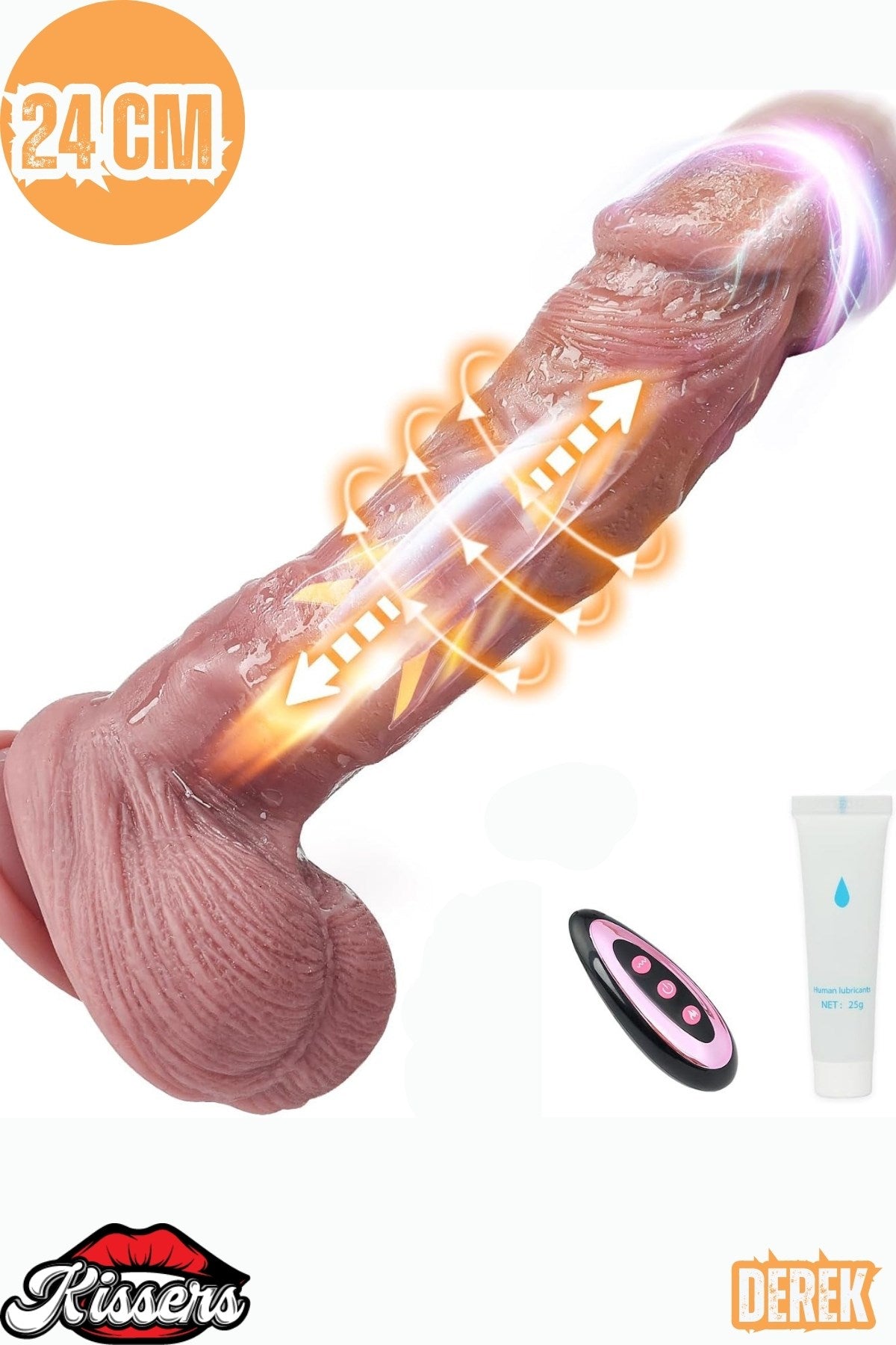 Uzaktan Kumandalı Isıtmalı İleri Geri Hareketli Rotasyonlu Realistik Ten Rengi Penis Dildo 24 Cm