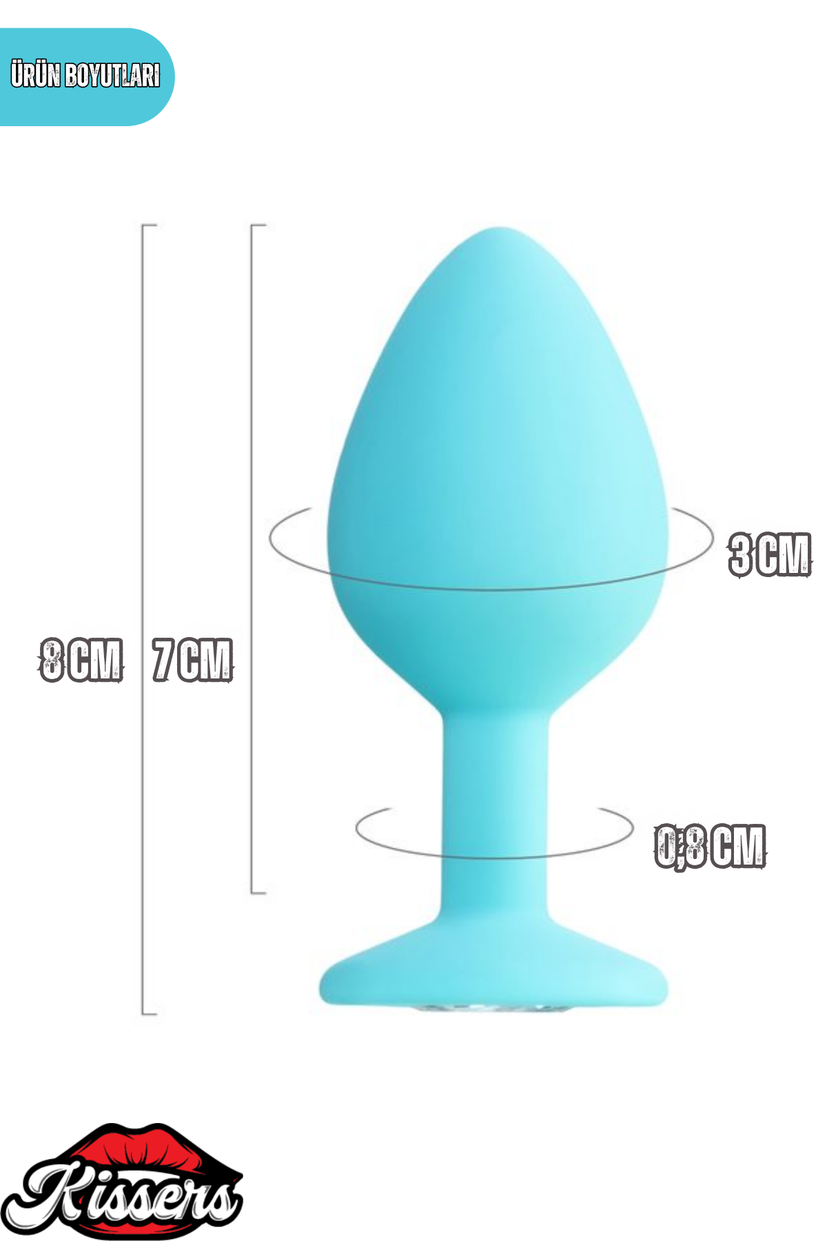 Brilliant Gümüş Taşlı Silikon Anal Plug 8 cm Mavi Medikal Silikon