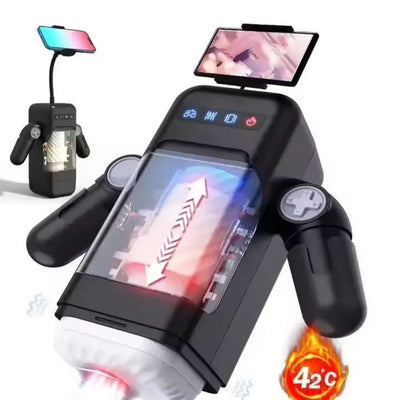 Telefon Tutuculu Isıtmalı İleri Geri Hareketli ve Titreşimli Otomatik Suni Vajina Mastürbatör