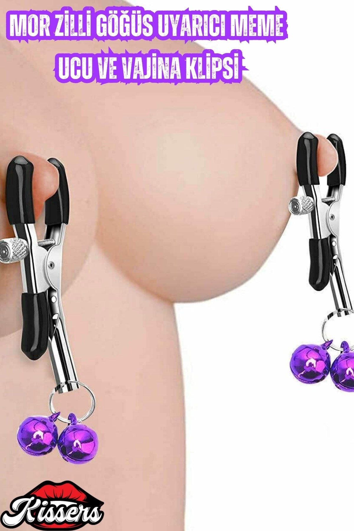 Mor Zilli Göğüs Uyarıcı Meme Ucu Klipsi Ayarlanabilir Nipple Clamps Sesli Zilli Uyarıcı Aksesuar