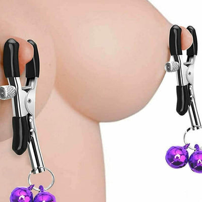 Mor Zilli Göğüs Uyarıcı Meme Ucu Klipsi Ayarlanabilir Nipple Clamps Sesli Zilli Uyarıcı Aksesuar