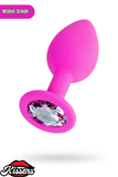 Brilliant Gümüş Taşlı Silikon Anal Plug 7 cm Pembe Medikal Silikon