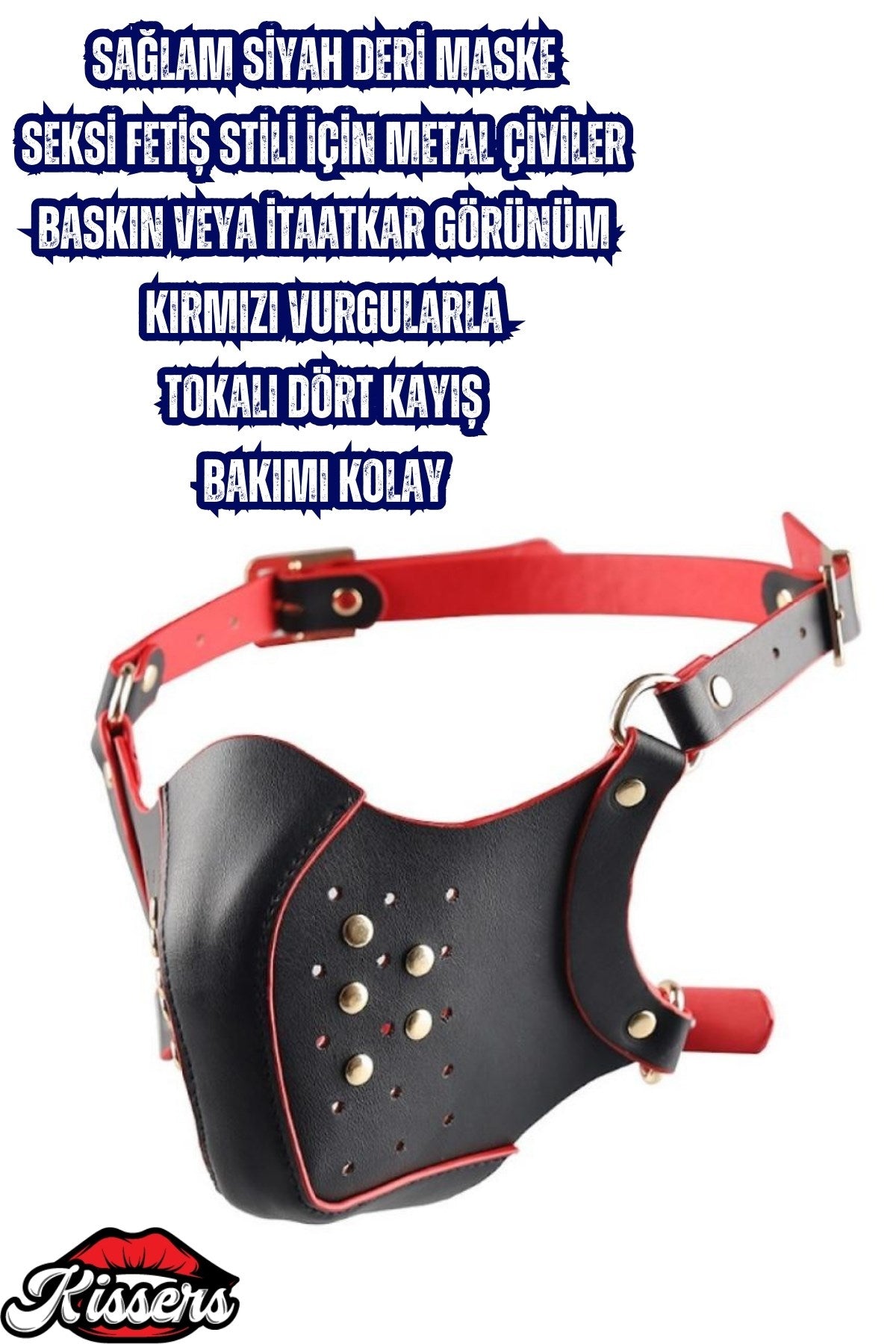 BDSM Kafa Çene Bağlama Tasması Nefes Alabilir Deri Kemerli Fetiş Ağız Topu