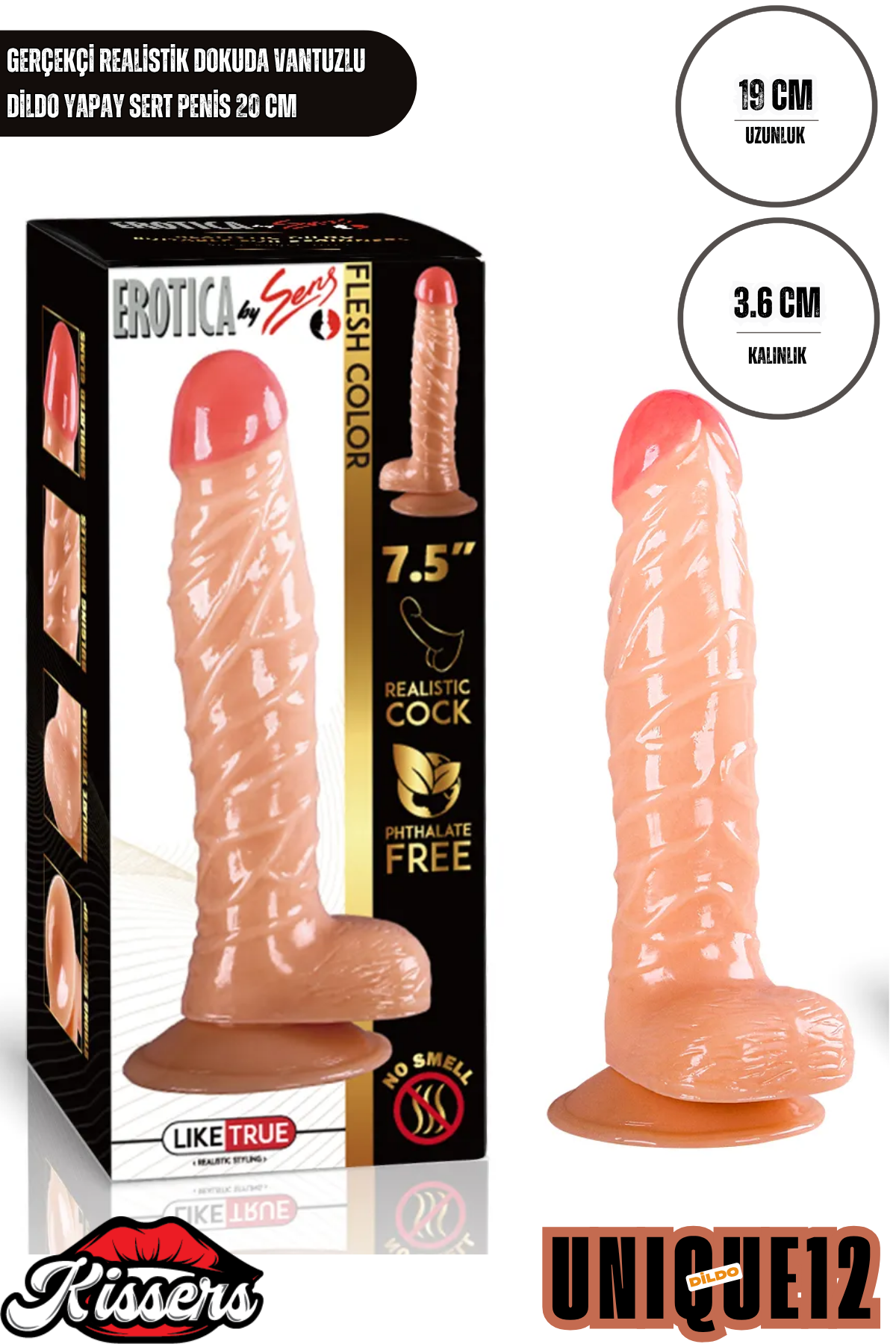 Gerçekçi Realistik Dokuda Vantuzlu Dildo Yapay Sert Penis 20 cm