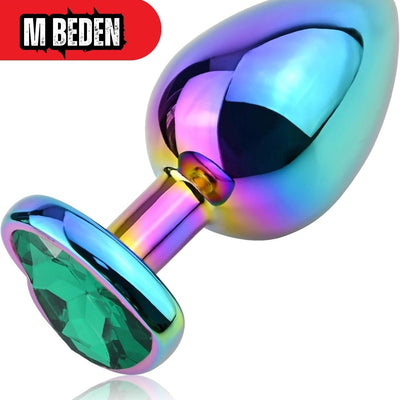 Paslanmaz Çelik  Rainbow  Kalpli Mücevher Çıkarılabilir Taşlı 8 Cm Lüks Anal Plug  Ve Tıkaç