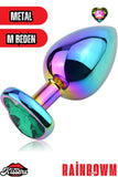 Paslanmaz Çelik  Rainbow  Kalpli Mücevher Çıkarılabilir Taşlı 8 Cm Lüks Anal Plug  Ve Tıkaç