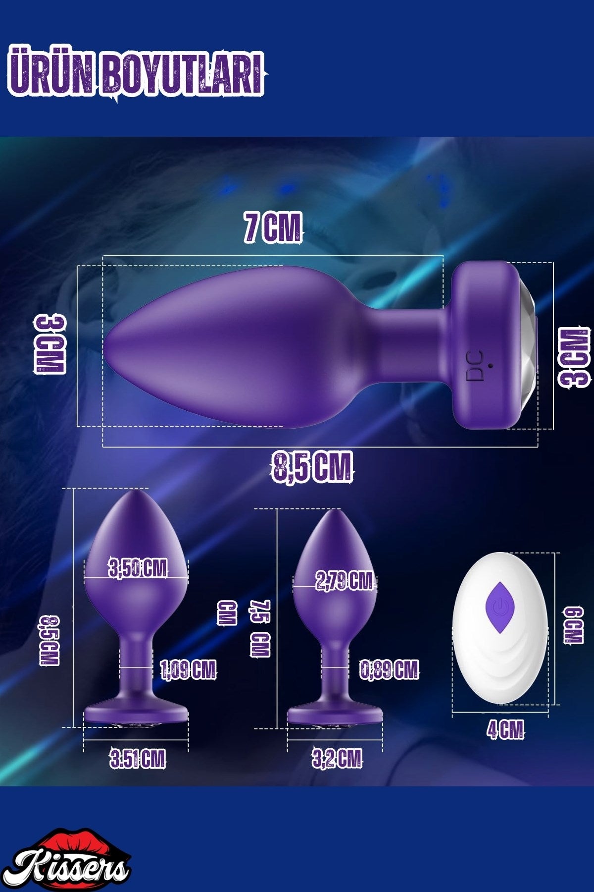 Uzaktan Kumandalı Titreşimli Mor Renkli Silikon Anal Tıkaç Butt Plug 3'Lü Set