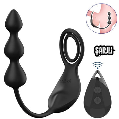 Colin Şarjlı Uzaktan Kontrol Testis ve Penis Halkalı Boncuk Uyarıcı Anal Vibratör