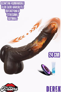 Uzaktan Kumandalı Titreşimli Isıtmalı İleri Geri Hareketli Realistik Penis Vibratör 24 Cm