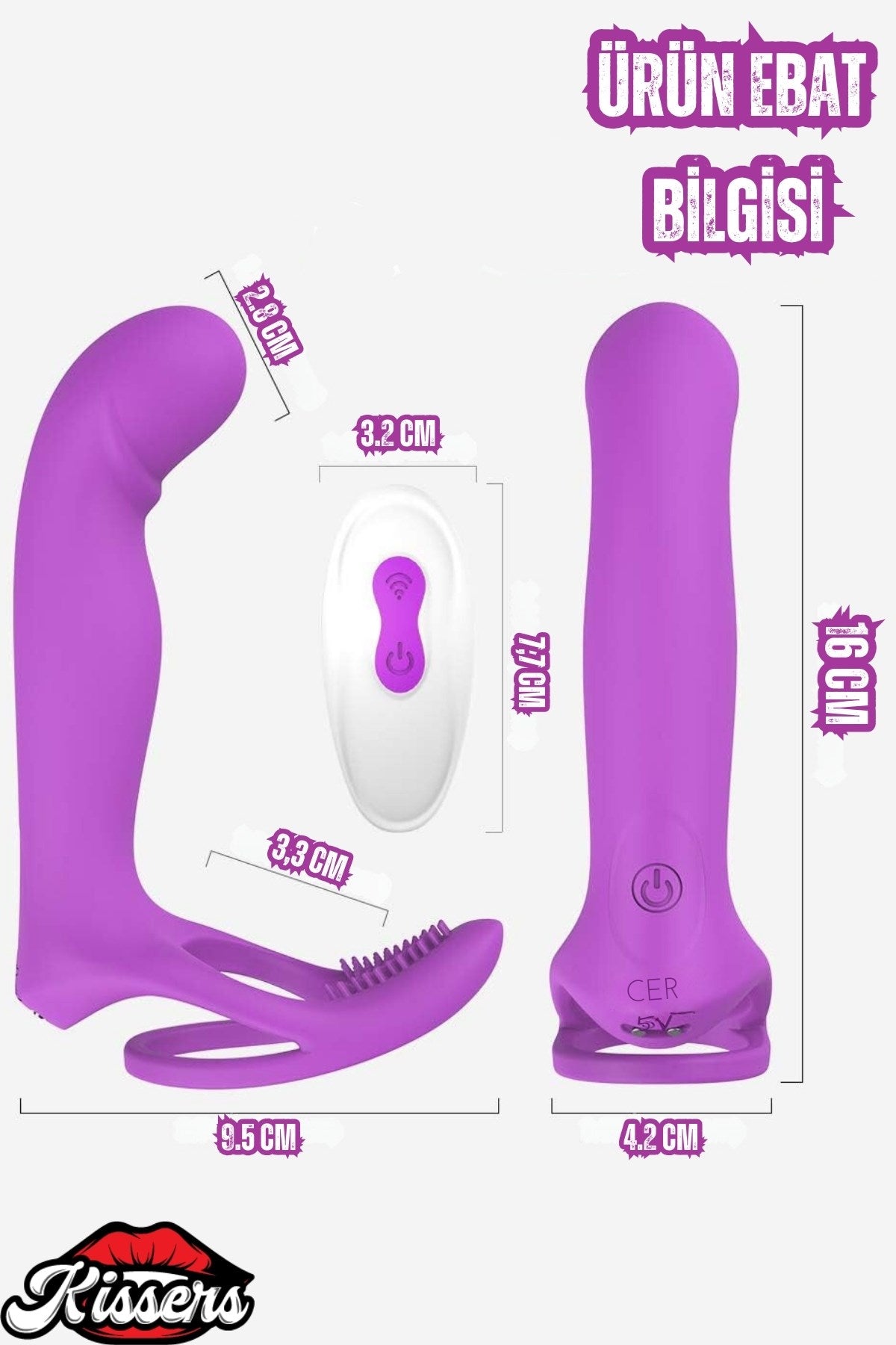 Cinsel Şarjlı Kablosuz Kumandalı Çift Penetrasyon Testis ve Penis Yüzüğü Klitoris Uyarıcı Vibratör