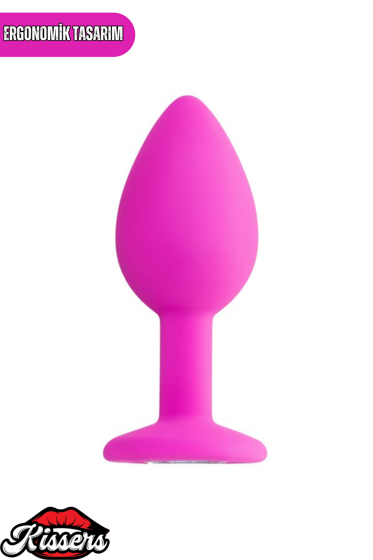 Brilliant Gümüş Taşlı Silikon Anal Plug 7 cm Pembe Medikal Silikon