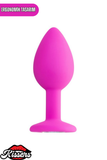 Brilliant Gümüş Taşlı Silikon Anal Plug 7 cm Pembe Medikal Silikon