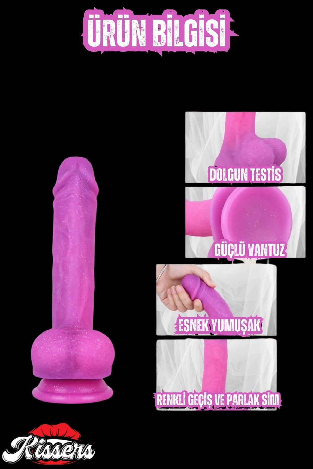 Cinsel Oyuncak Parlak Simli Ultra Yumuşak Pembe Realistik Yapay Penis Dildo 21 Cm