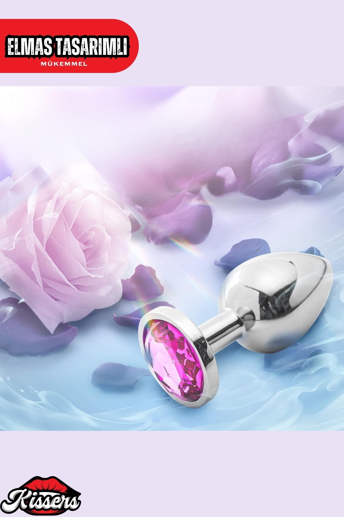 Paslanmaz Çelik  Gümüş Pembe Mücevher Çıkarılabilir Taşlı  Lüks Anal Plug Ve Tıkaç 3'Lü Set