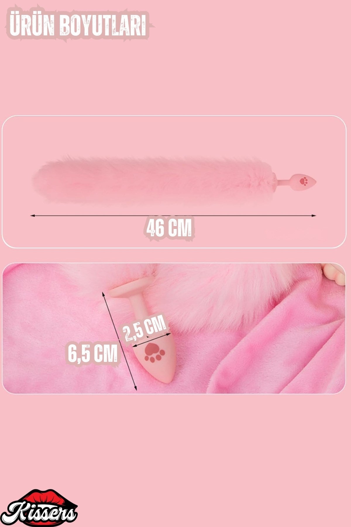 Pembe Tilki Kuyruğu Desenli Özel Tasarım Silikon Malzeme Anal Plug