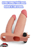 2,5 CM Uzatmalı Çiftli İçi Boş Titreşimli 18 CM Çatal Dildo Penis Kılıfı