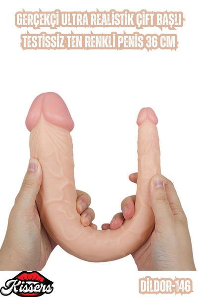 Gerçekçi Ultra Realistik Çift Başlı Ten Renkli Penis 36 Cm