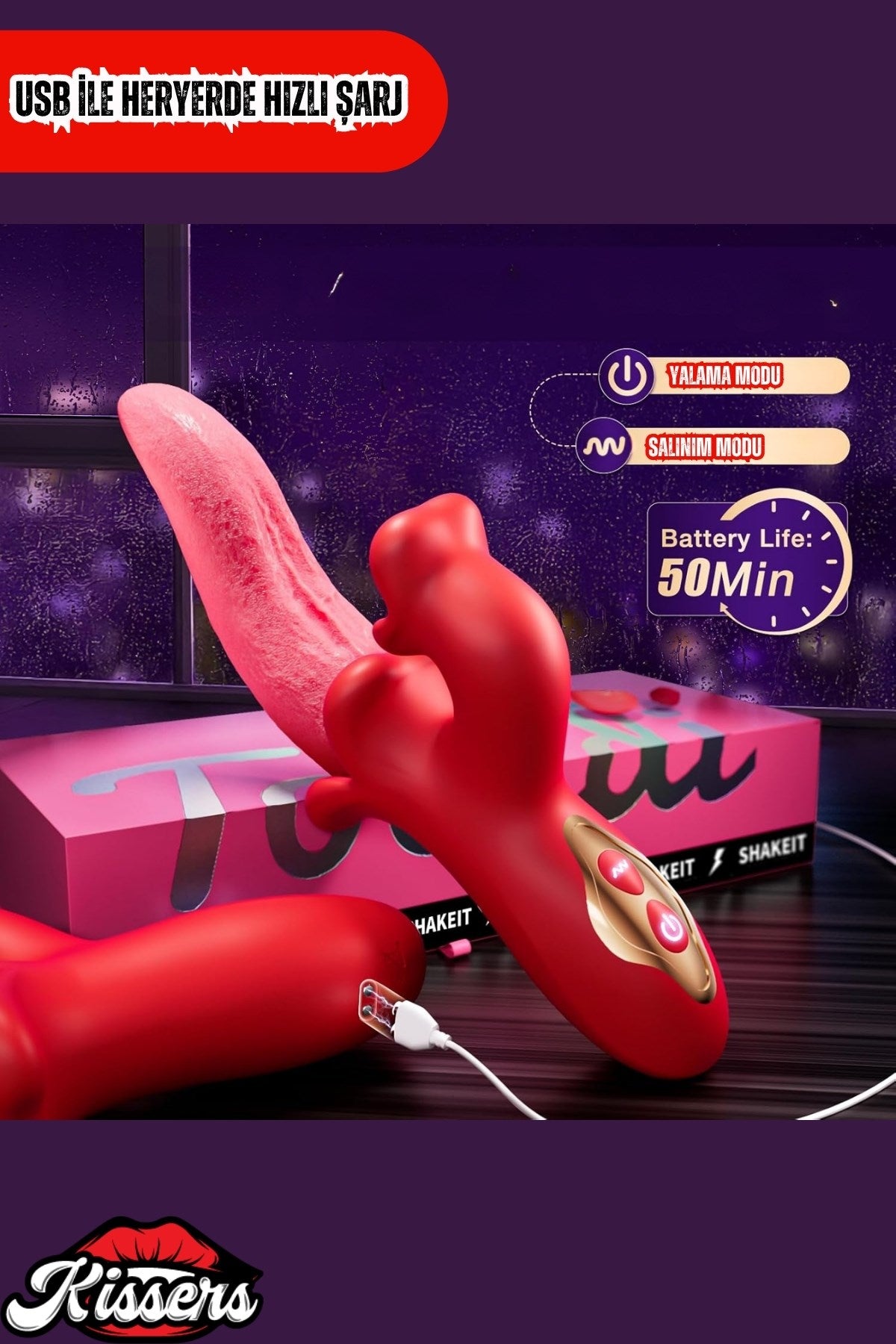 360° Rotasyon Hareketli ve Güçlü Titreşimli Aynı Anda G Spot ve Klitoris Uyarıcı Dil Vibratör