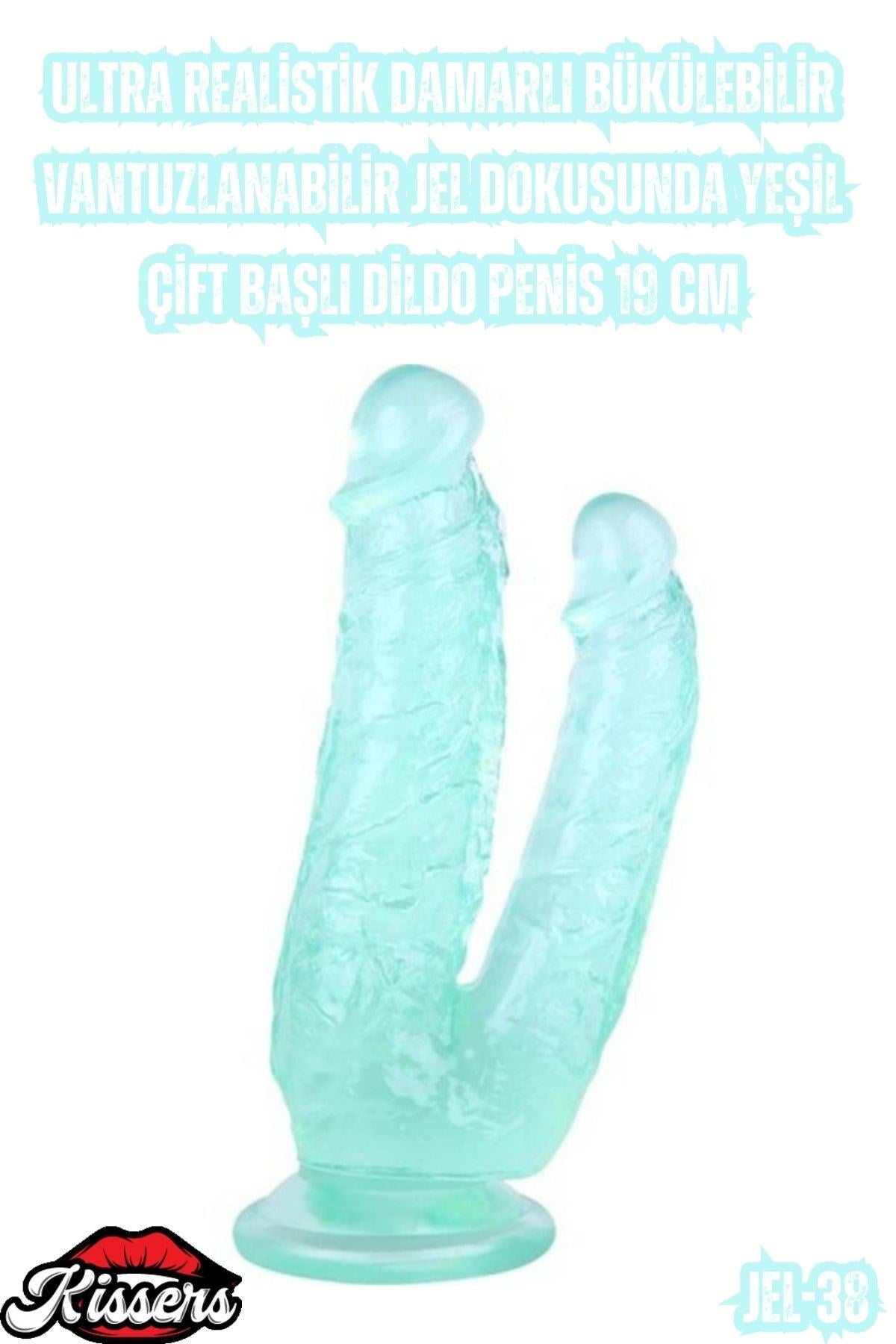 Ultra Realistik Damarlı Bükülebilir Jel Dokusunda Yeşil  Çift Başlı Dildo Penis 19 Cm