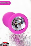 Brilliant Gümüş Taşlı Silikon Anal Plug 7 cm Pembe Medikal Silikon
