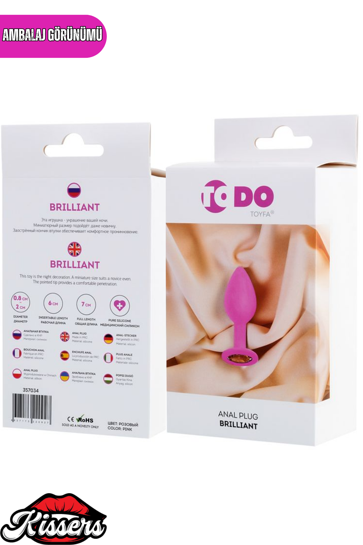 Brilliant Gümüş Taşlı Silikon Anal Plug 7 cm Pembe Medikal Silikon