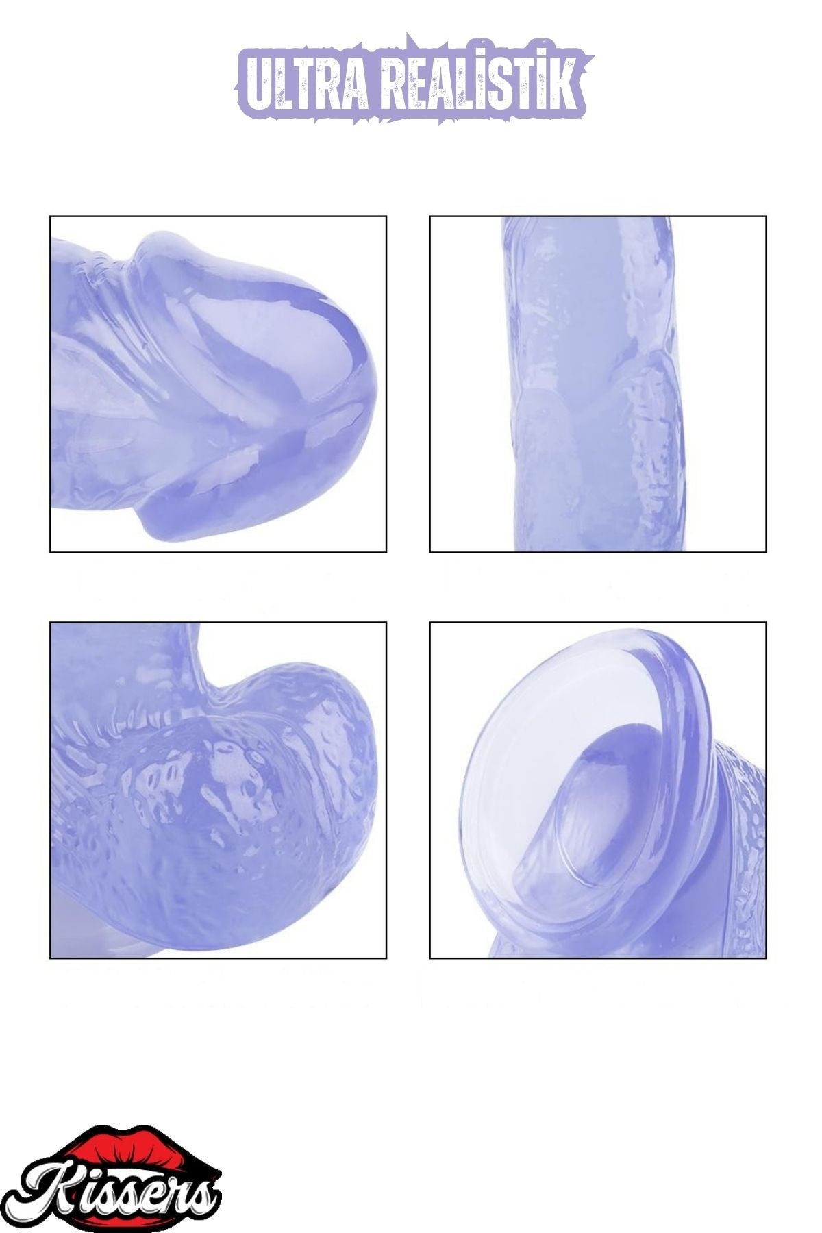 Ultra Realistik Damarlı Bükülebilir Vantuzlanabilir Jel Dokusunda Mor Dildo Penis 20 Cm