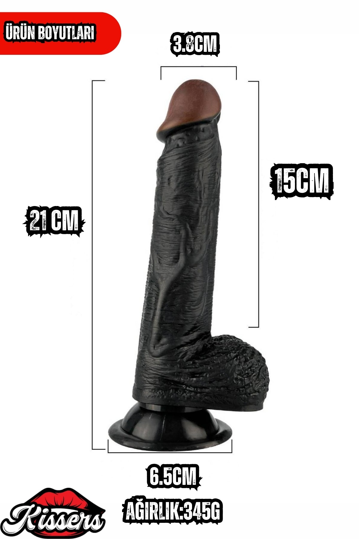 Kablolu Kumandalı Vantuzlu Güçlü Titreşimli Gerçekçi Yapay Penis Realistik Dokuda Zenci Dildo 21 cm