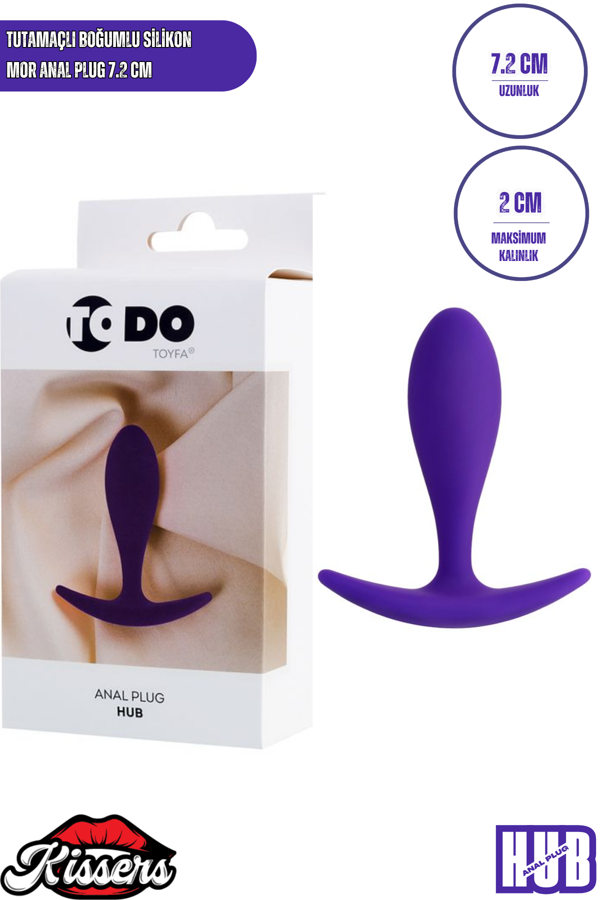 Hub Tutamaçlı Boğumlu Silikon Anal Plug 7,2 cm Mor Medikal Silikon