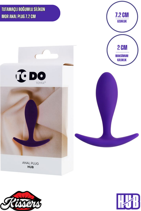 Hub Tutamaçlı Boğumlu Silikon Anal Plug 7,2 cm Mor Medikal Silikon