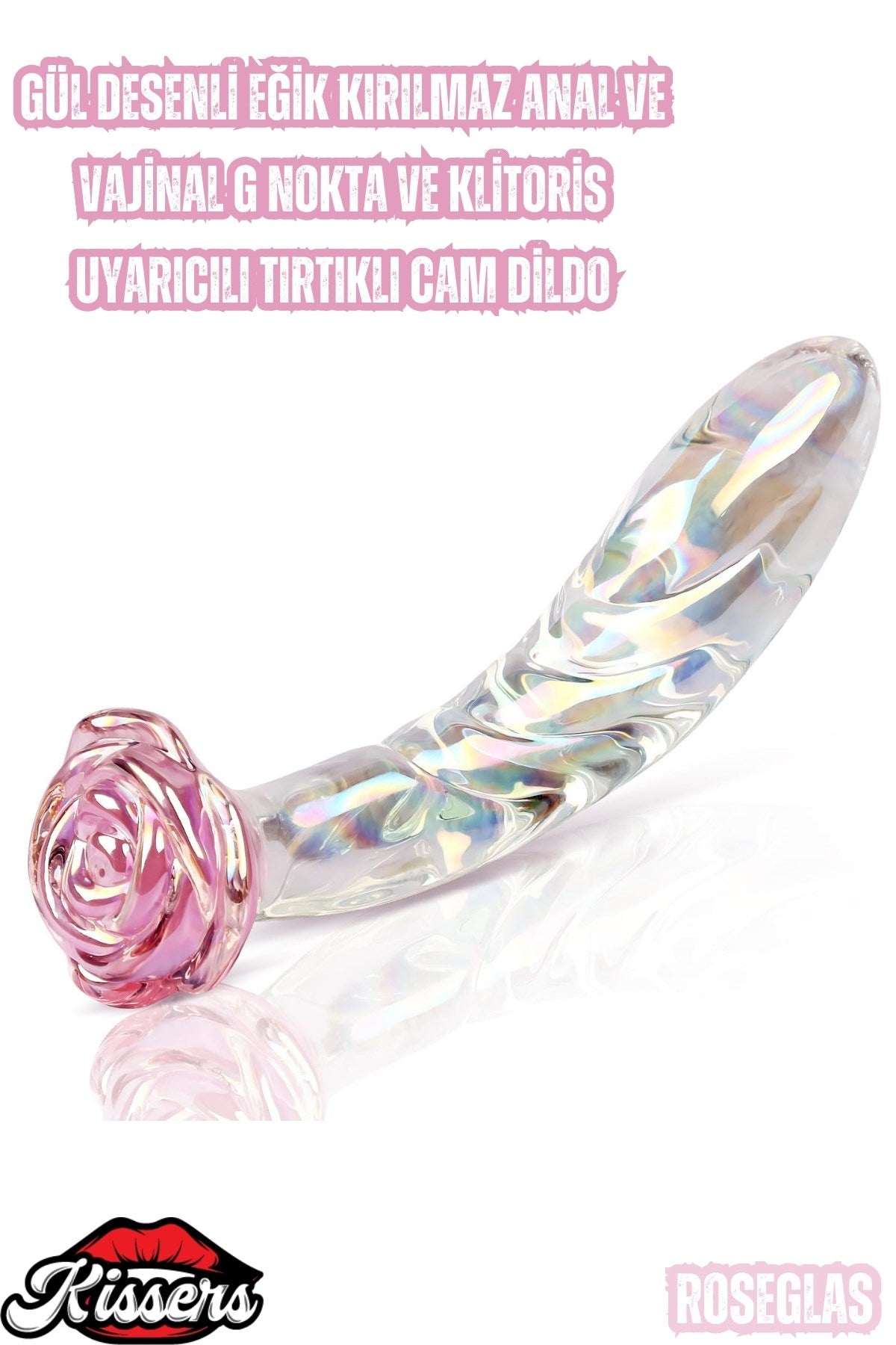 Gül Desenli Kırılmaz Anal Ve Vajinal G Noktası Uyarıcılı Tırtıklı Cam Plug Dildo