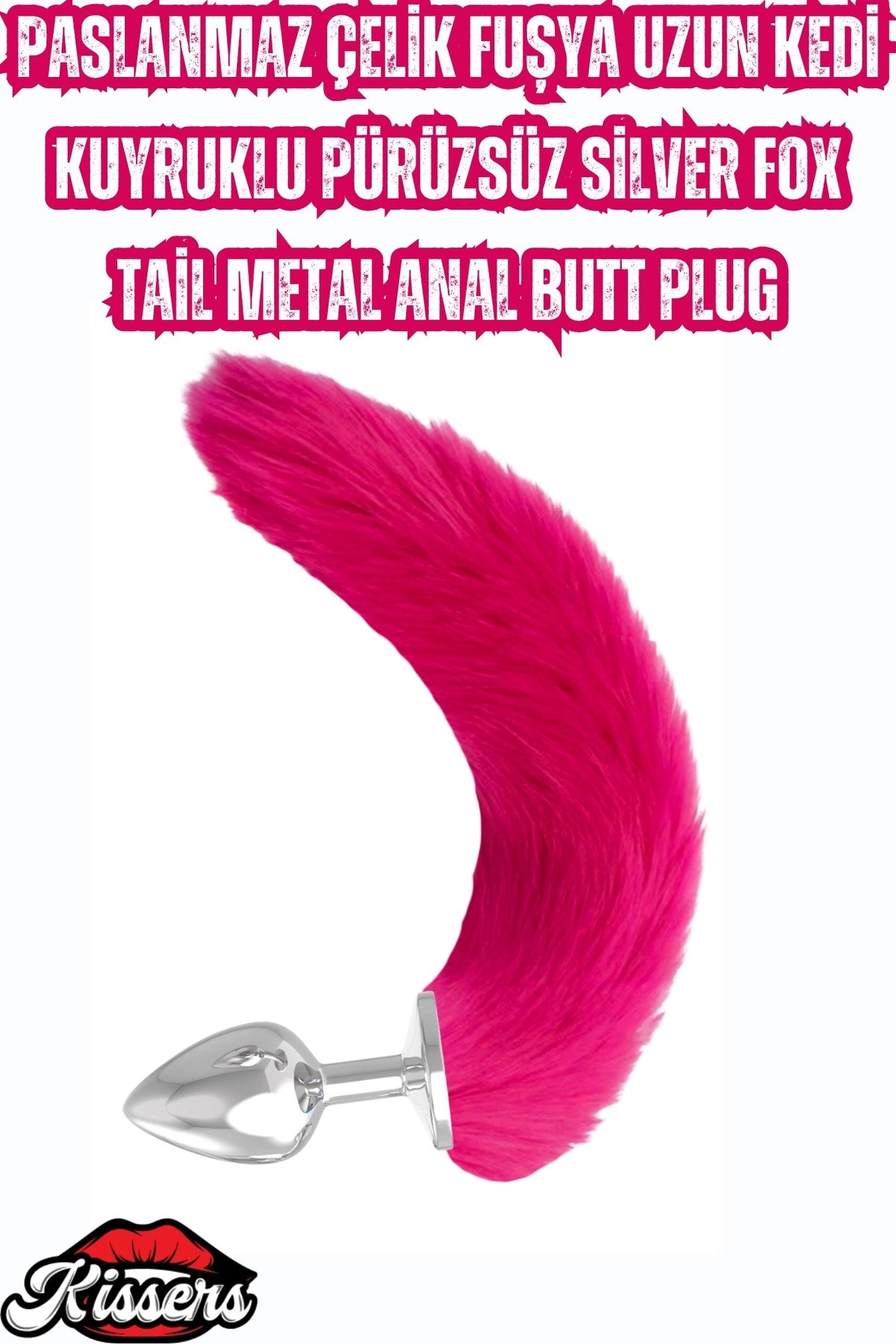 Paslanmaz Çelik Pembe Kedi Kuyruklu Pürüzsüz Silver Fox Tail Metal Anal Butt Plug