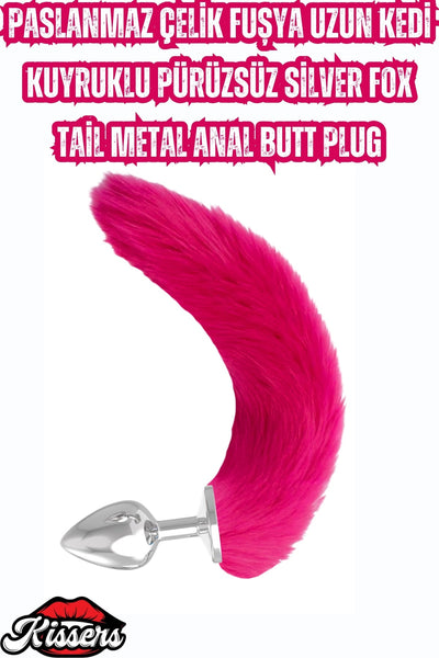 Paslanmaz Çelik Pembe Kedi Kuyruklu Pürüzsüz Silver Fox Tail Metal Anal Butt Plug