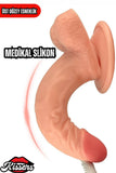 Kablolu Kumandalı Vantuzlu Güçlü Titreşimli Gerçekçi Yapay Penis Realistik Dokuda Ten Dildo 21 cm