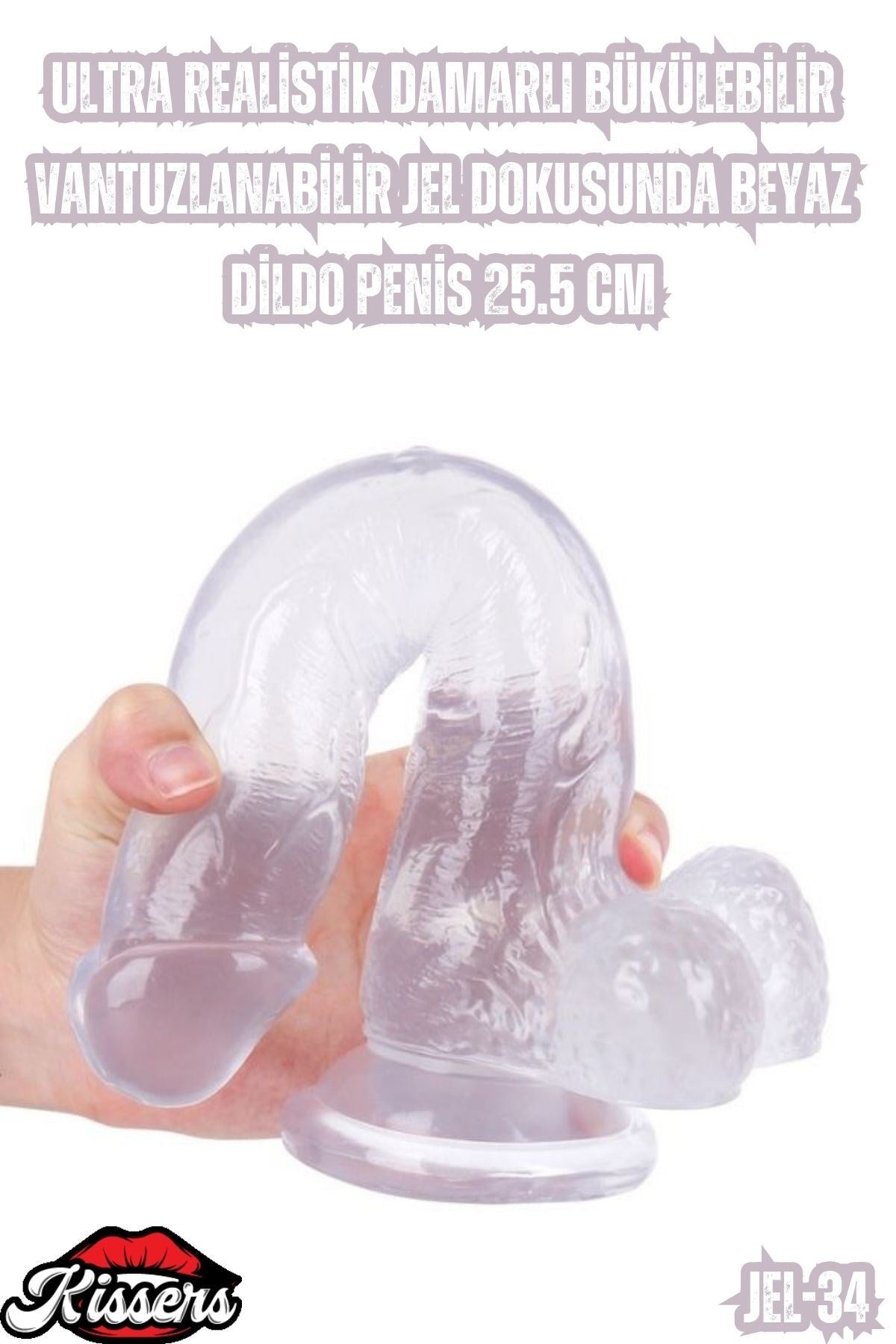 Ultra Realistik Damarlı Bükülebilir Vantuzlanabilir Jel Dokusunda Beyaz Dildo Penis 25.5 Cm