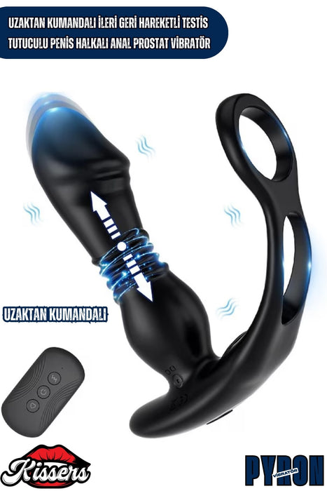 Uzaktan Kumandalı İleri Geri Hareketli Testis Tutuculu Penis Halkalı Anal Vibratör