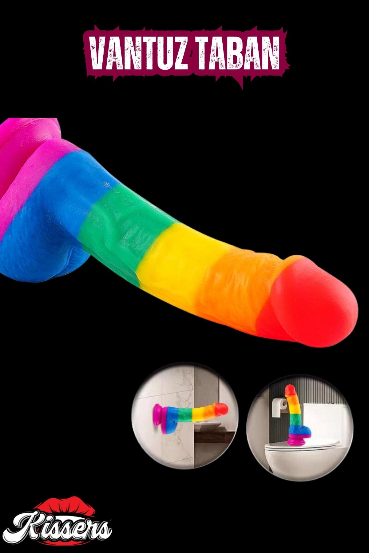 Cinsel Oyuncak Jel Dokusunda Ultra Realistik Gökkuşağı Renkli Yapay Penis Dildo 22.5 Cm