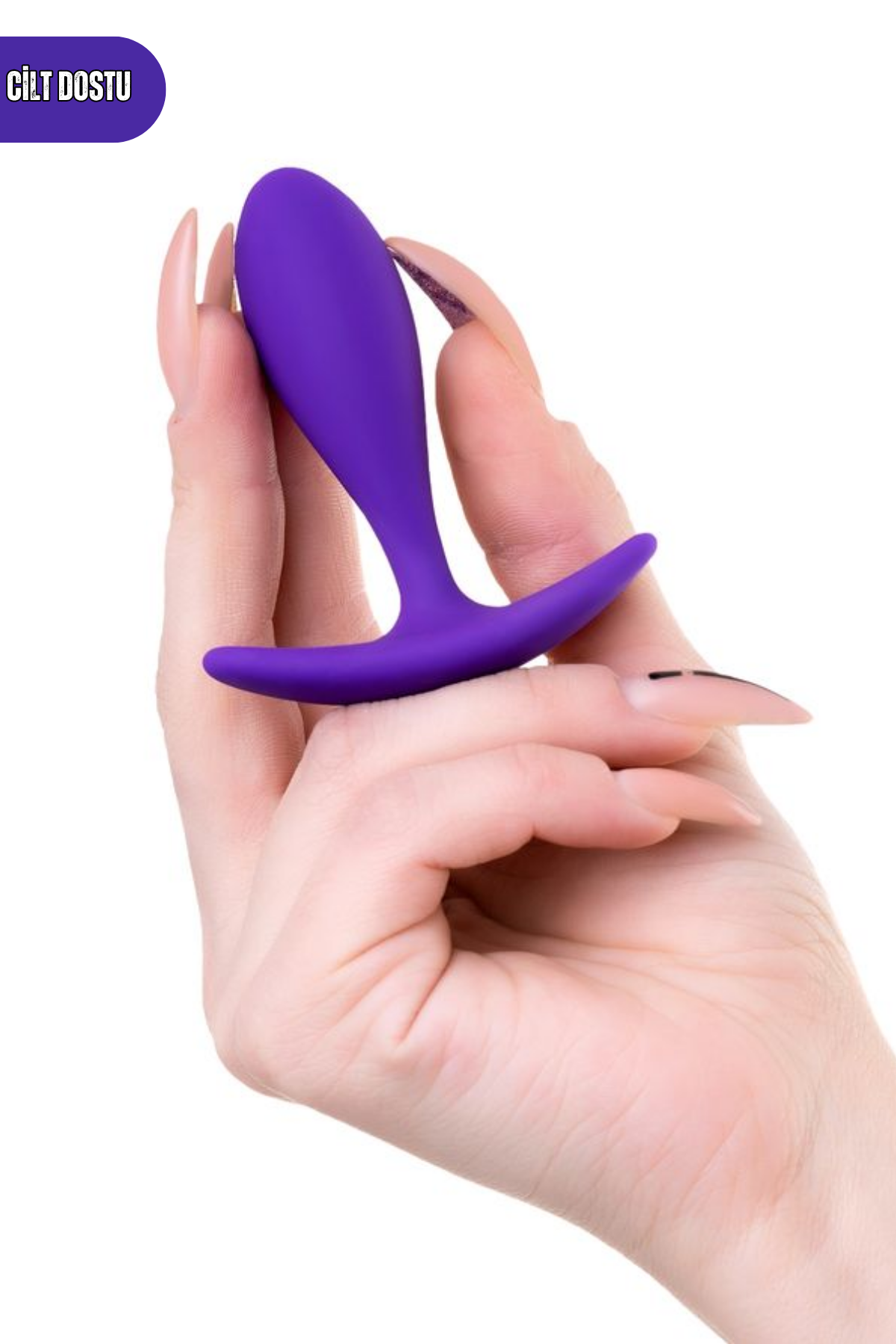 Hub Tutamaçlı Boğumlu Silikon Anal Plug 7,2 cm Mor Medikal Silikon