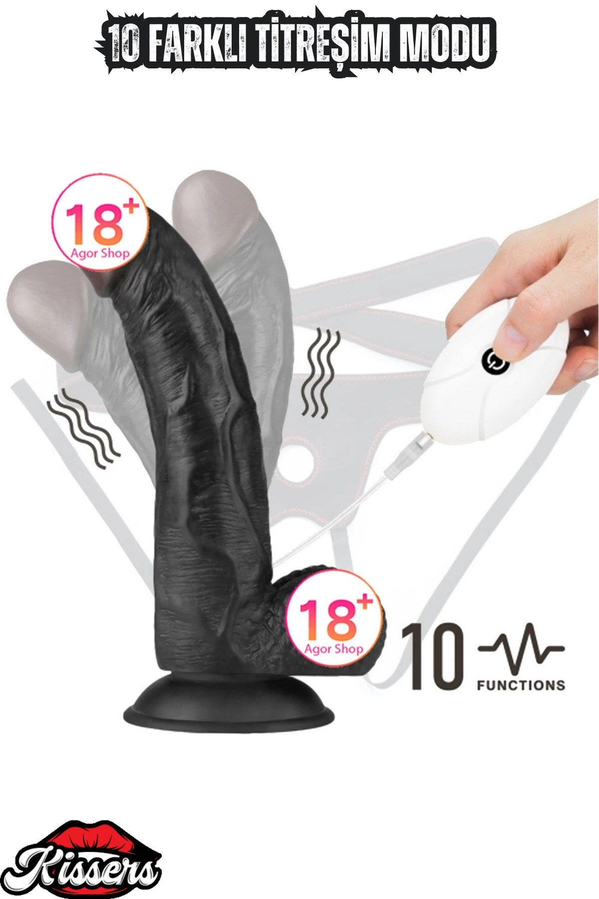 Belden Bağlamalı Ten Uyumlu Unisex 10 Titreşim Modlu Penis Dildo 22 CM