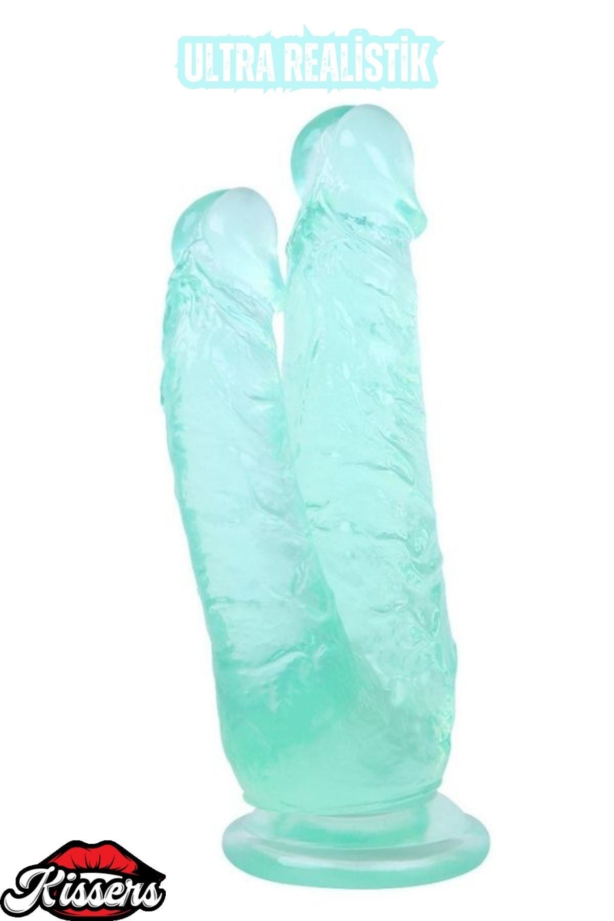 Ultra Realistik Damarlı Bükülebilir Jel Dokusunda Yeşil  Çift Başlı Dildo Penis 19 Cm