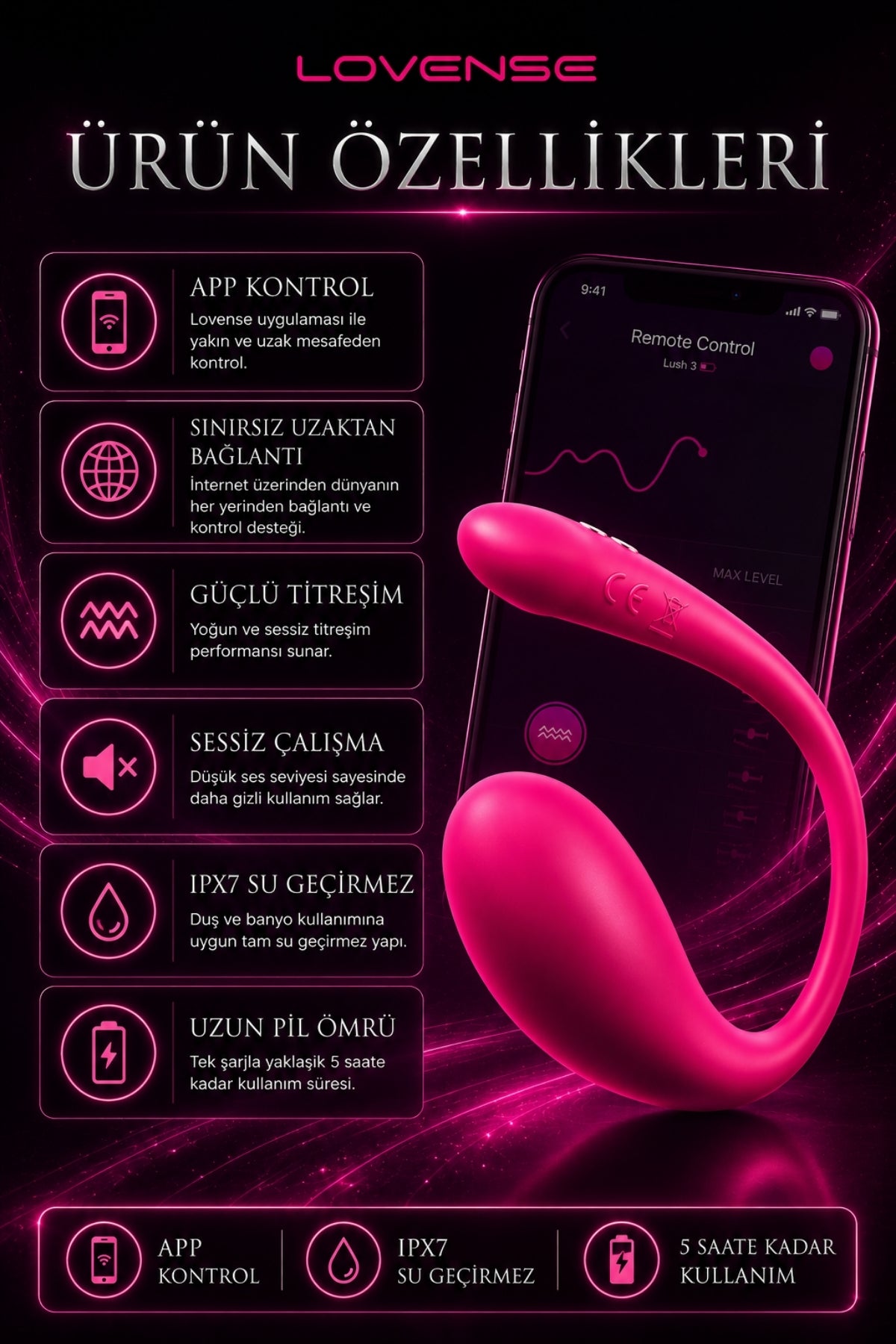 Lovense Dünyanin Her Yerinden Kontrol Edilebilen Lush 3 Telefon Kontrollü Giyilebilir Güçlü Titreşimli Vibratör