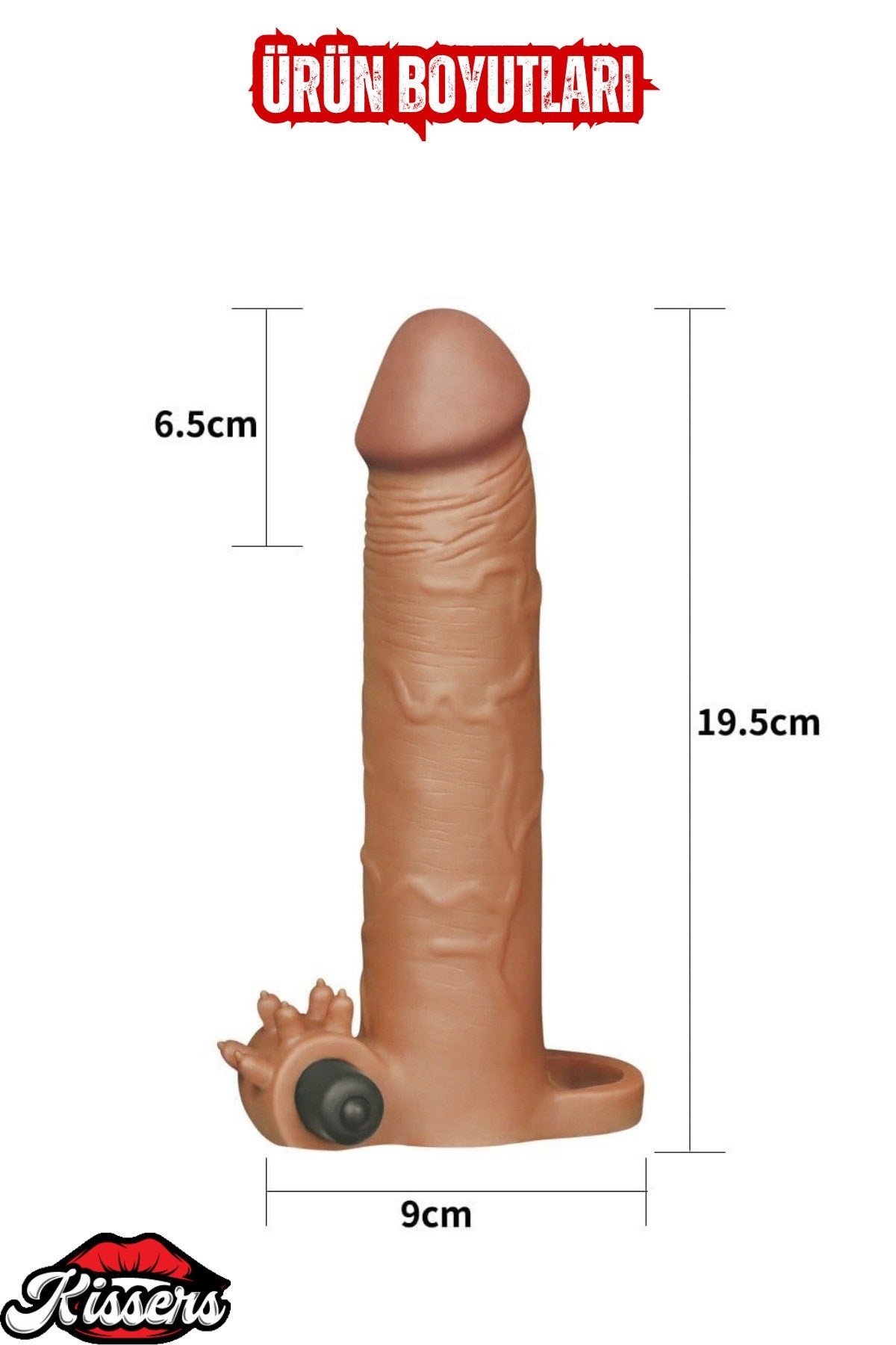 6,5 CM Dolgulu 19 CM Uzunluk Realistik Titreşimli Testisli Penis Kılıfı Melez