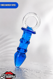 Desenli Kırılmaz Cam Anal Plug 16 cm Mavi Boğumlu Tutamaçlı