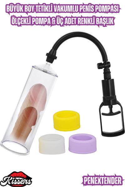 Büyük Boy Tetikli Vakumlu Penis Pompası Ölçekli Pompa & Üç Adet Renkli Başlık