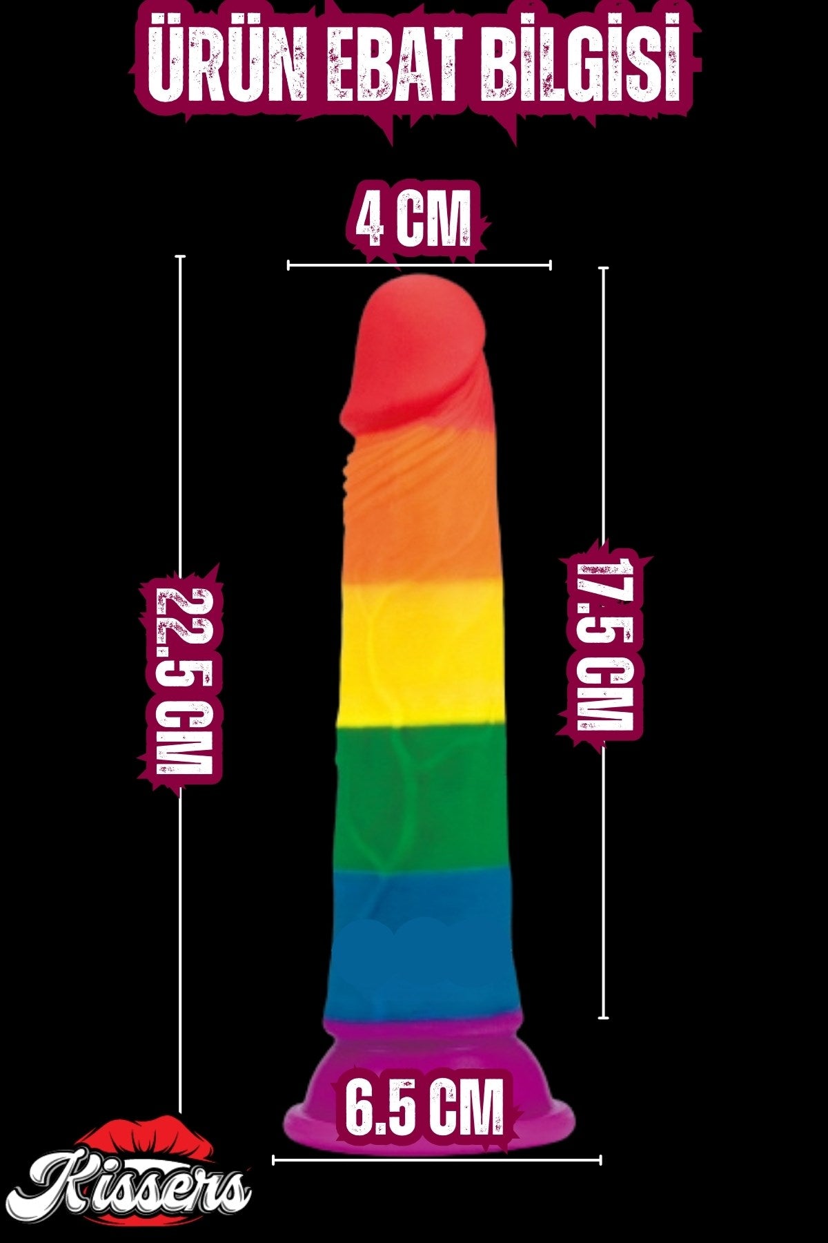 Cinsel Oyuncak Jel Dokusunda Ultra Realistik Gökkuşağı Renkli Yapay Penis Dildo 22.5 Cm