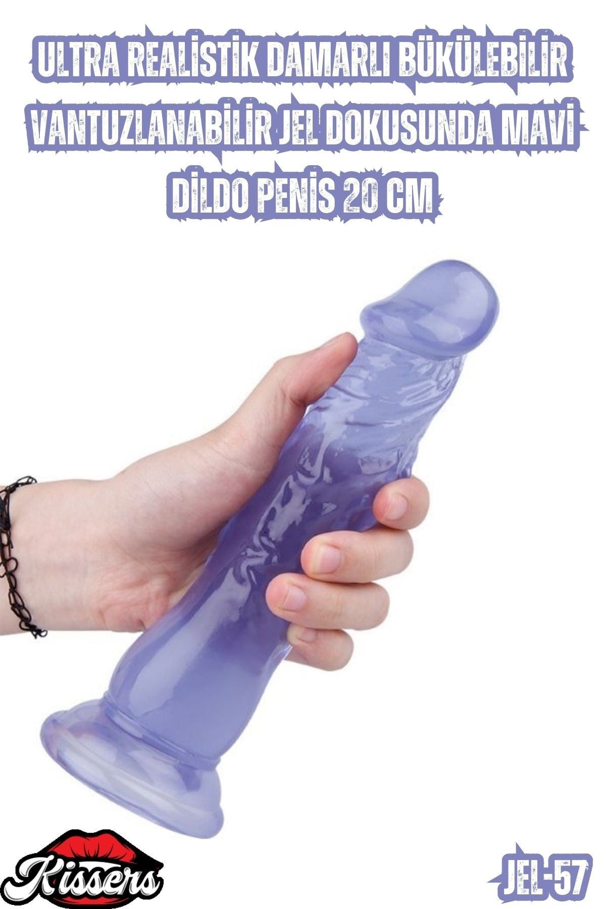 Ultra Realistik Damarlı Bükülebilir Vantuzlanabilir Jel Dokusunda Mavi Dildo Penis 20 Cm