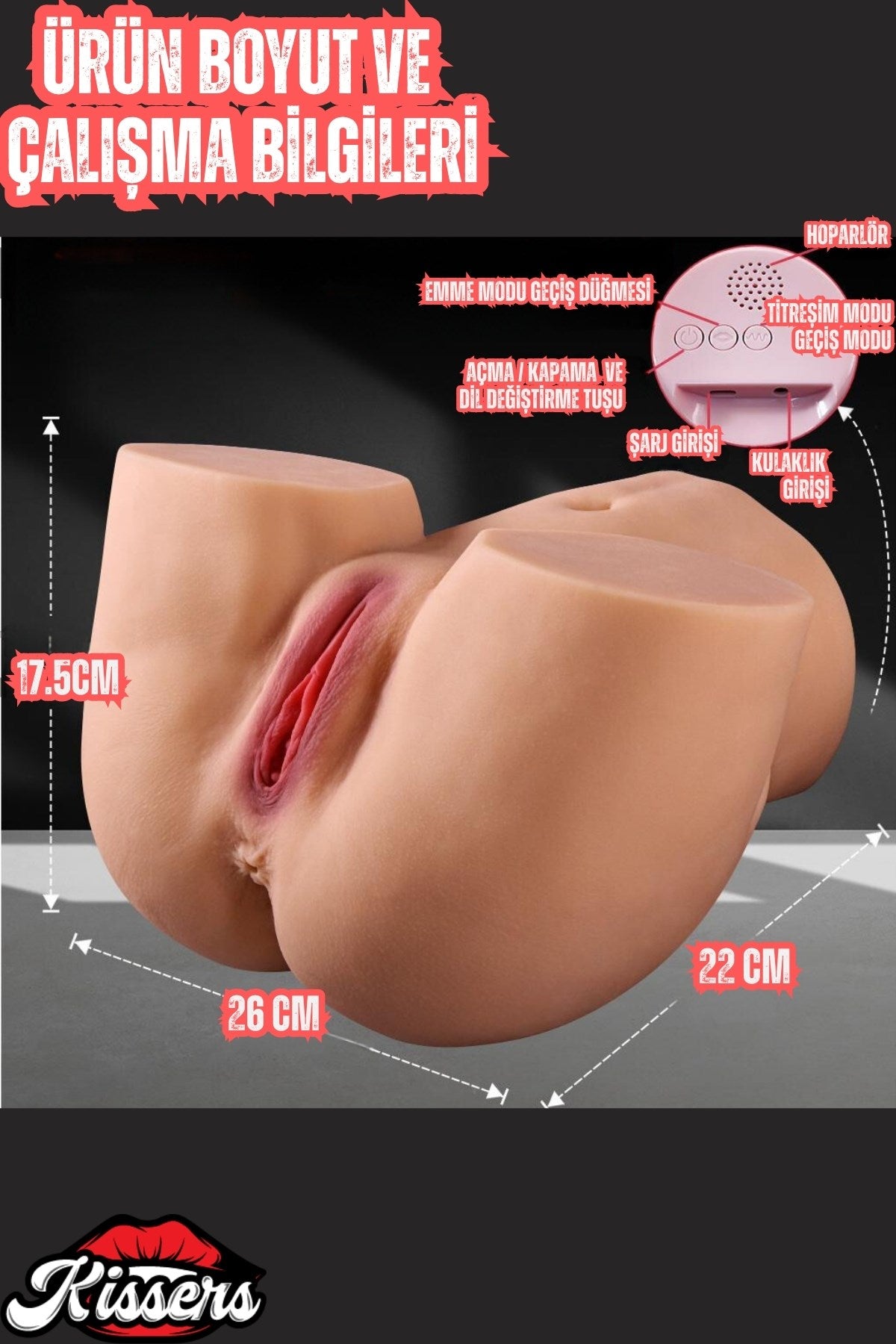 İleri Geri Hareketli Emişli Anal Vajina Girişli Sesli Suni Kalça Titreşimli Mastürbatör 5.1 Kg