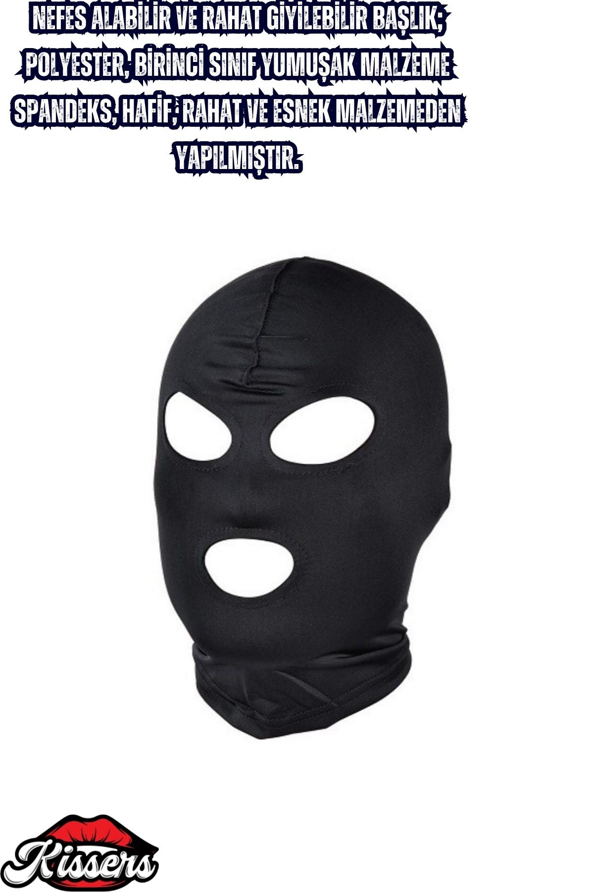 Bondage Full Face Hood Açık Göz ve Ağız Yüz Kapüşon Siyah 3 Delikli Tam Yüz Fantezi Maske