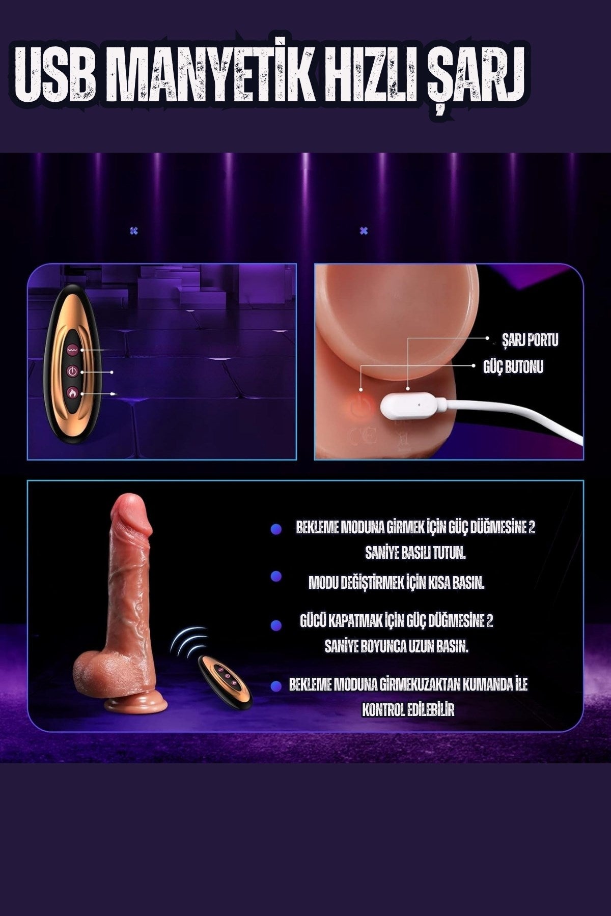Uzaktan Kumandalı Isıtmalı İleri Geri Hareketli Rotasyonlu Realistik Penis Vibratör Dildo 22 Cm